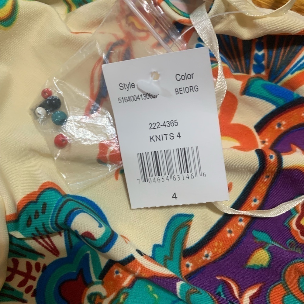 ECI FLARED EMBELLISHED BEADED PRINT DRESS w/ BELT - COLORFUL SIZE 4 - Picture 8 of 13